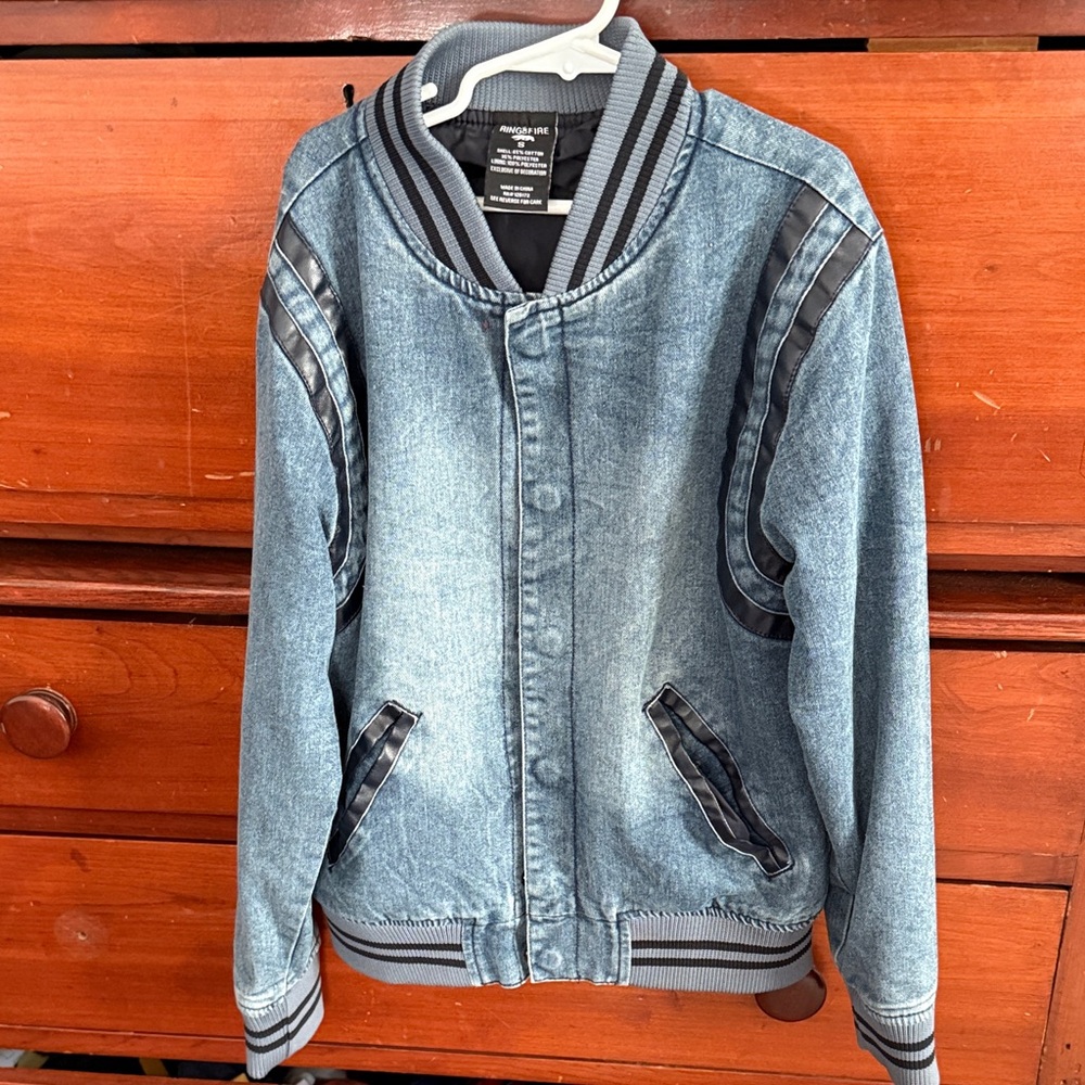 Stylish Denim Jacket with Black Accents